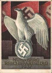 National Nazi Party Convention, Nuremberg, Nuernberg 1937, Eagle w Swastika Flags Nazi Germany Postcard Postcard Postcard