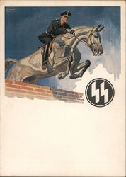 SS Man in Equestrian Sport, Horse, Special SS Stamp Heydrich Postcard