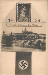 Prague Castle, 1939, Protectorate of Bohemia and Moravia, Hitler Photo and Flag Czechoslovakia Nazi Germany Postcard Postcard Postcard