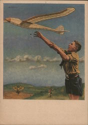 Hitler Youth Boy Learning about Flying with Airplane Model Nazi Germany Postcard Postcard Postcard