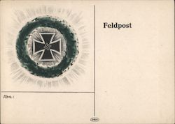 Official Feldpost Card w Wreath and Swastika, Soldiers Mail Postcard