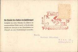 Commemorative Cancel, 1938, Visit of Htler to Freundenthal, "the Joy of the People in a Postmark" Postcard