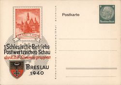 First Silesian Collectors Stamp Show, "Strength Through Joy", KdF, Breslau, Wroclaw, 1940 Nazi Germany Postcard Postcard Postcard