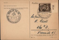 Unusual Hotler Stamp, Reich Administration for the National Socialist People's Welfare Organizaation 1944 Nazi Germany Postcard  Postcard