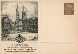 44th German Stamp Collectors Convention, Bremen 1938, Market, Cathedral, City Hall Postcard