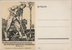 Feldpost, Soldiers Mail, Linoleum Block Print, Farmer, "With ebvery shovelful, we plant the gift of plenty for our children. Pos Postcard