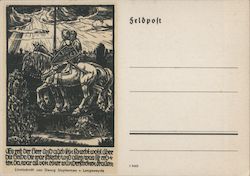 WWII German feldpost, Soldiers Mail, Linoleum Block Print, Medieval Knights, Saving Our Beautiful Women Postcard Postcard Postcard