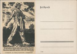 WWII German feldpost, Soldiers Mail, Linoleum Block Print, Farmer Sowing in Field, Folk Song Postcard Postcard Postcard