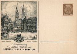 44th German Stamp Collectors Convention, Bremen June 1938, Market, Cathedral, City Hall Nazi Germany Postcard Postcard Postcard