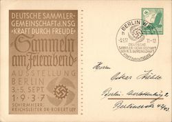 German Collectors Society, "Collecting After Work", Berlin 1937, Strength Through Joy Movement, KdF Nazi Germany Postcard Postca Postcard