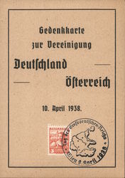 Commemorative Postcard on the Unification of Germany and Austria, 1938 Nazi Germany Postcard Postcard Postcard