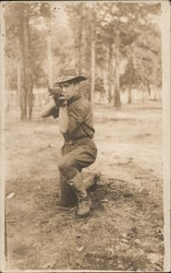 Soldier Pointing Gun at Camera, Camp Hancock Augusta, GA World War I Postcard Postcard Postcard