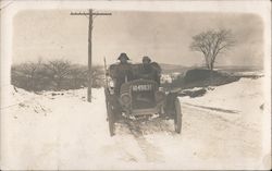 Old Car on Snow Filled Road Berkshire Automobile Postcard