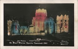 Ice Palace - Night Scene, St. Paul Winter Sports Carnival - 1941 Minnesota Postcard Postcard Postcard