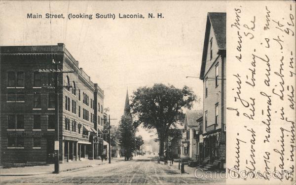 Main Street Looking South Laconia Nh Postcard