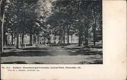 Soldiers' Monument and Fountain, Central Park Honesdale, PA Postcard Postcard Postcard