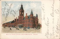 Wells St. Station, Chicago & North Western Ry. Postcard