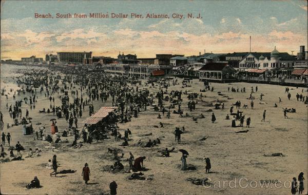 beach, South from Million Dollar Pier Atlantic City, NJ Postcard