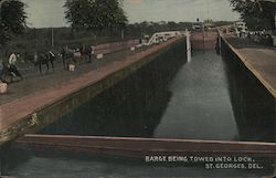 Barge Being Towed Into Lock Saint Georges, DE Postcard Postcard Postcard