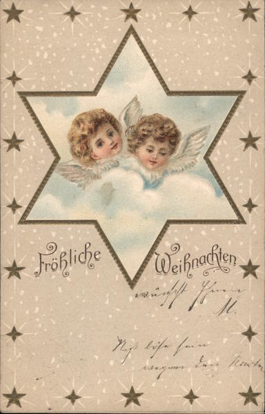 Cherubs on a cloud surrounded by outline of star Angels Postcard