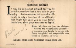 North American Accident Insurance Premium Notice Postcard