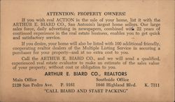 Arthur E. Biard Co., Realtors "Call Biard and start packing" Postcard