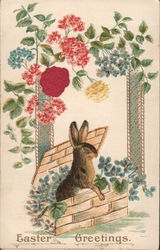 Easter Greetings - A rabbit in a flower box Postcard