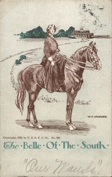 The Belle of the South - woman riding a horse Artist Signed W. T. Andrews Postcard Postcard Postcard