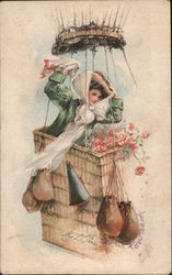 Woman in a hot air balloon basket Postcard