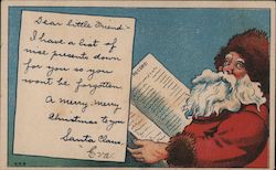 Dear little friend - I have a list of nice presents down for you so you won't be forgotten. A merry Santa Claus Postcard Postcar Postcard