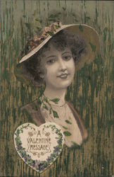 A Valentines Message - Woman with Hat Postcard