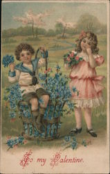 Old-fashioned boy and girl: "To my Valentine" Children Postcard Postcard Postcard