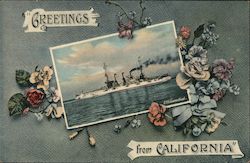 Greetings from California picture of the ship USS Connecticut Great White Fleet Postcard Postcard Postcard