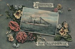 Greetings from California - U.S.S. Yankton Great White Fleet Postcard Postcard Postcard