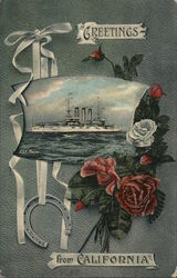 Greetings from California - U.S.S. Maine Great White Fleet Postcard Postcard Postcard