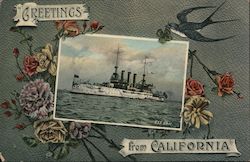 Greetings from California. USS Ohio Great White Fleet Postcard Postcard Postcard