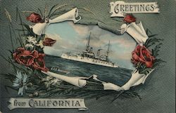 Greetings from California USS Kearsarge Great White Fleet Postcard Postcard Postcard