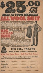 Advertisement for a $25 All Wool Suit at The Bell Tailors in Chicago Advertising Postcard Postcard Postcard