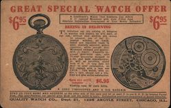 Great Special Watch Offer; Ad From Quality Watch Co. for a Pocketwatch that Costs $6.95 Postcard