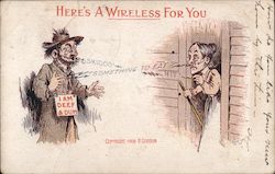 Here's a wireless for you. Man with I am Deef & Dum sign talking to old woman Postcard