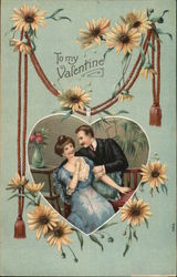 To my Valentine - Man embraces a woman on a wooden bench Postcard