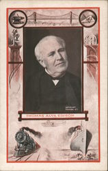 Portrait of Thomas Alva Edison Bordered By Illustrations of His Achievements Postcard Postcard Postcard