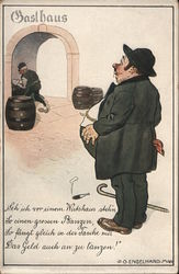 A Heavy Set Man with a Hat and a Cane Postcard