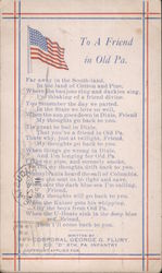 American Flag - To A Friend in Old Pa. Postcard