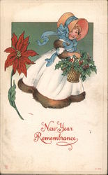 New Year Remembrance - Girl with Basket of Holly Postcard