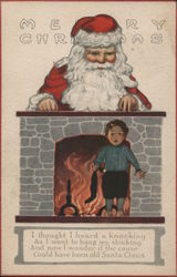 Merry Christmas I thought I heard a knocking as I went to hang my stocking and now I wonder if the Santa Claus Postcard Postcard Postcard