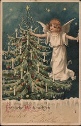 Angel Lighting Christmas Tree with Candles Postcard