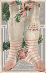 Happy Be Your Christmas - White and Pink Stockings Postcard