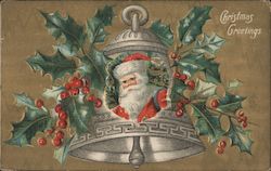 Christmas Greetings - Santa's Picture on a Bell Santa Claus Postcard Postcard Postcard