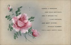 Here's a Message for Your Birthday - Pink Flowers Postcard Postcard Postcard